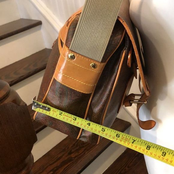 M ETRO Milano Paisley Coated Canvas Leather Crossbody Messenger Laptop Bag - Picture 15 of 17